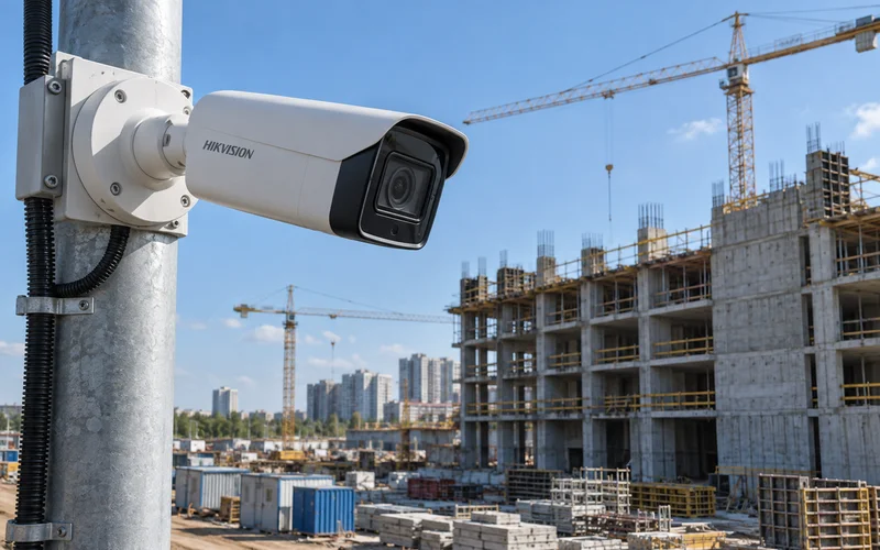 Видеокамера Hikvision на мачте строительной площадки